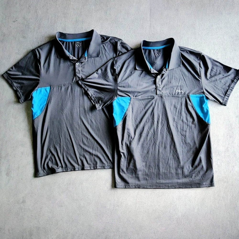 2 Fila Polo Golf Shirt Mens Small Grey Turquoise Athletic Sports Run Train Gym